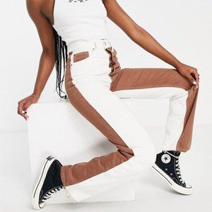 Topshop Kort Straight Leg Jeans Brown and White 28